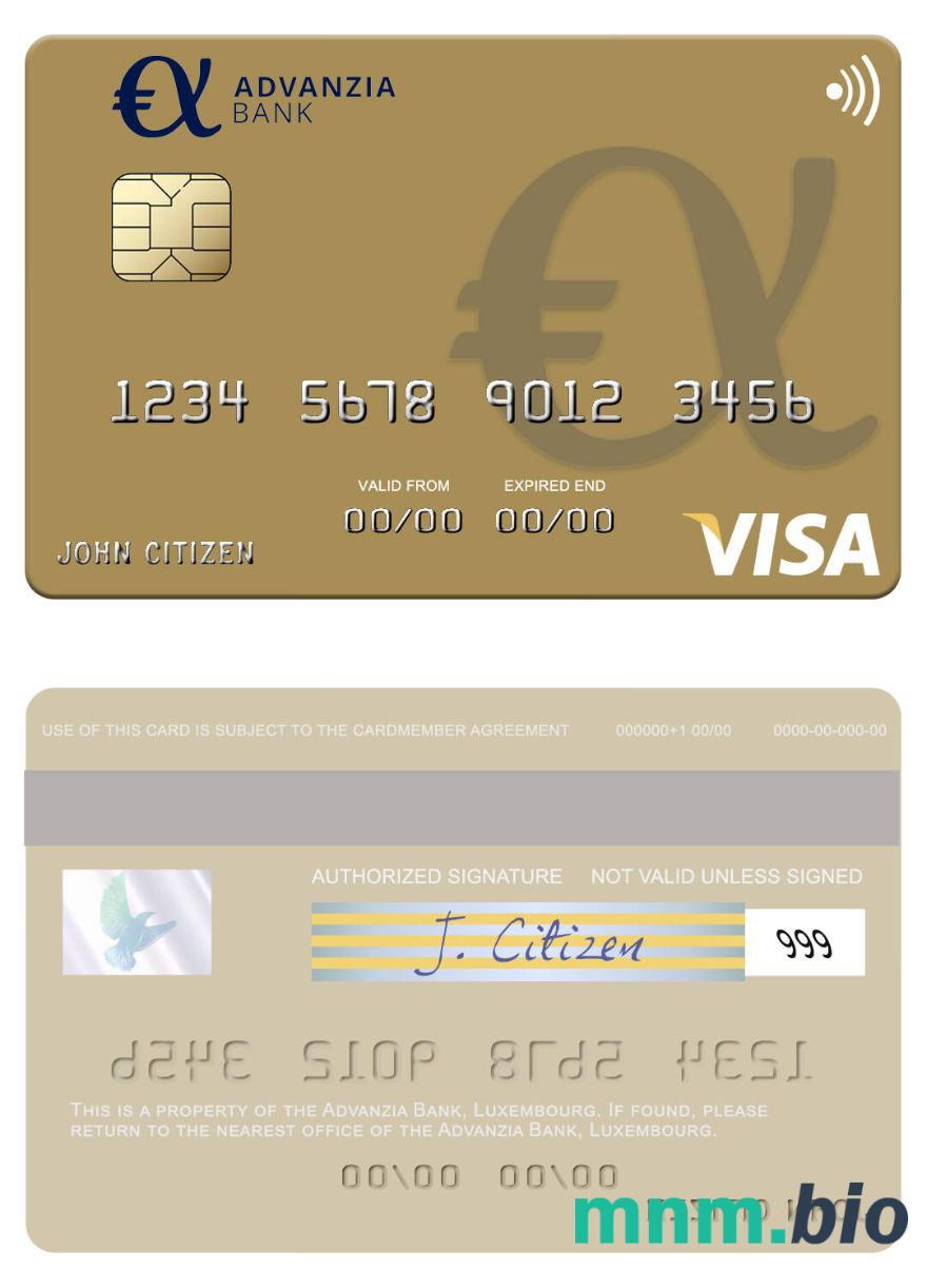 Luxembourg Advanzia Bank przykład karty visa w formacie PSD